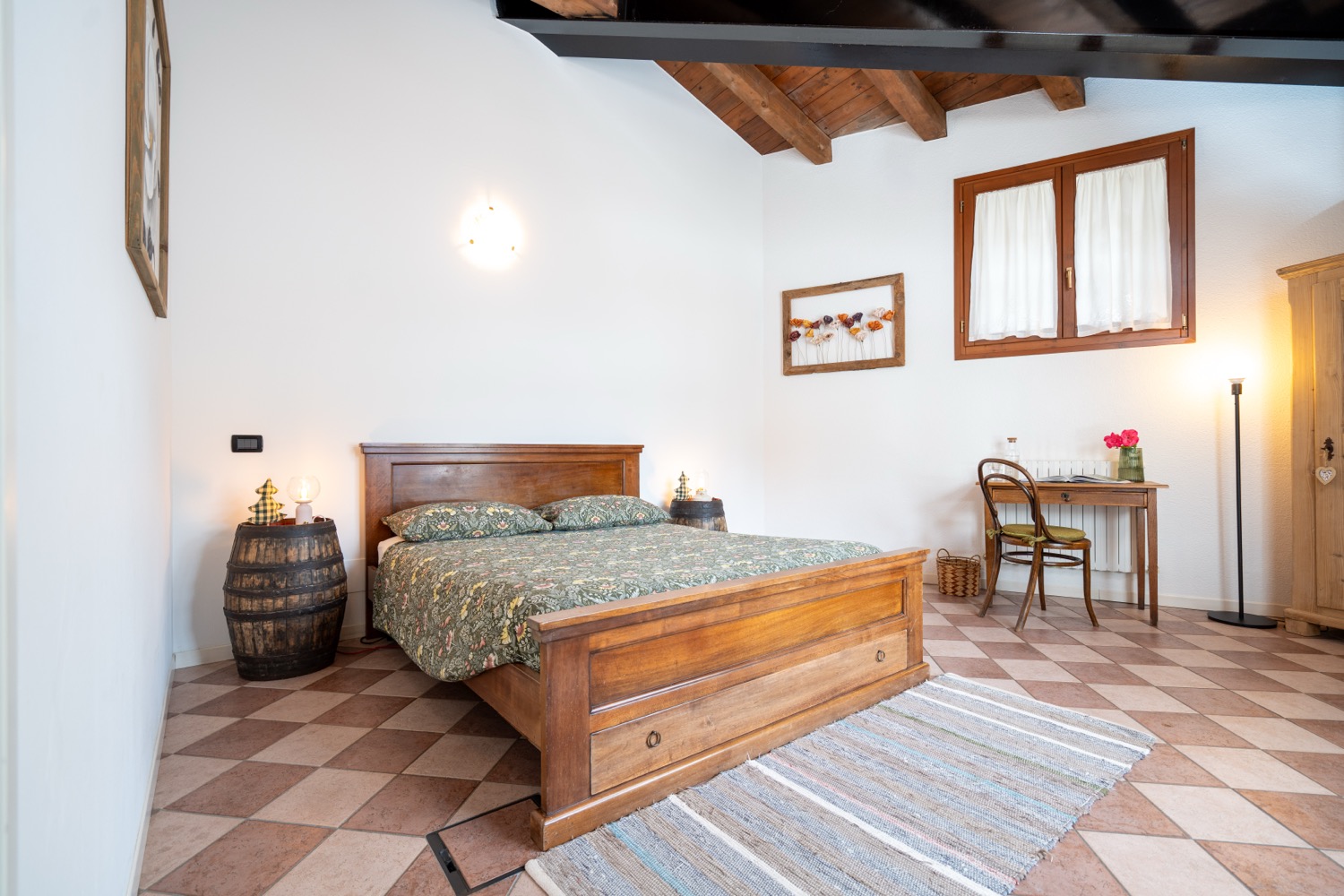 Wooden furniture with pillow and tool