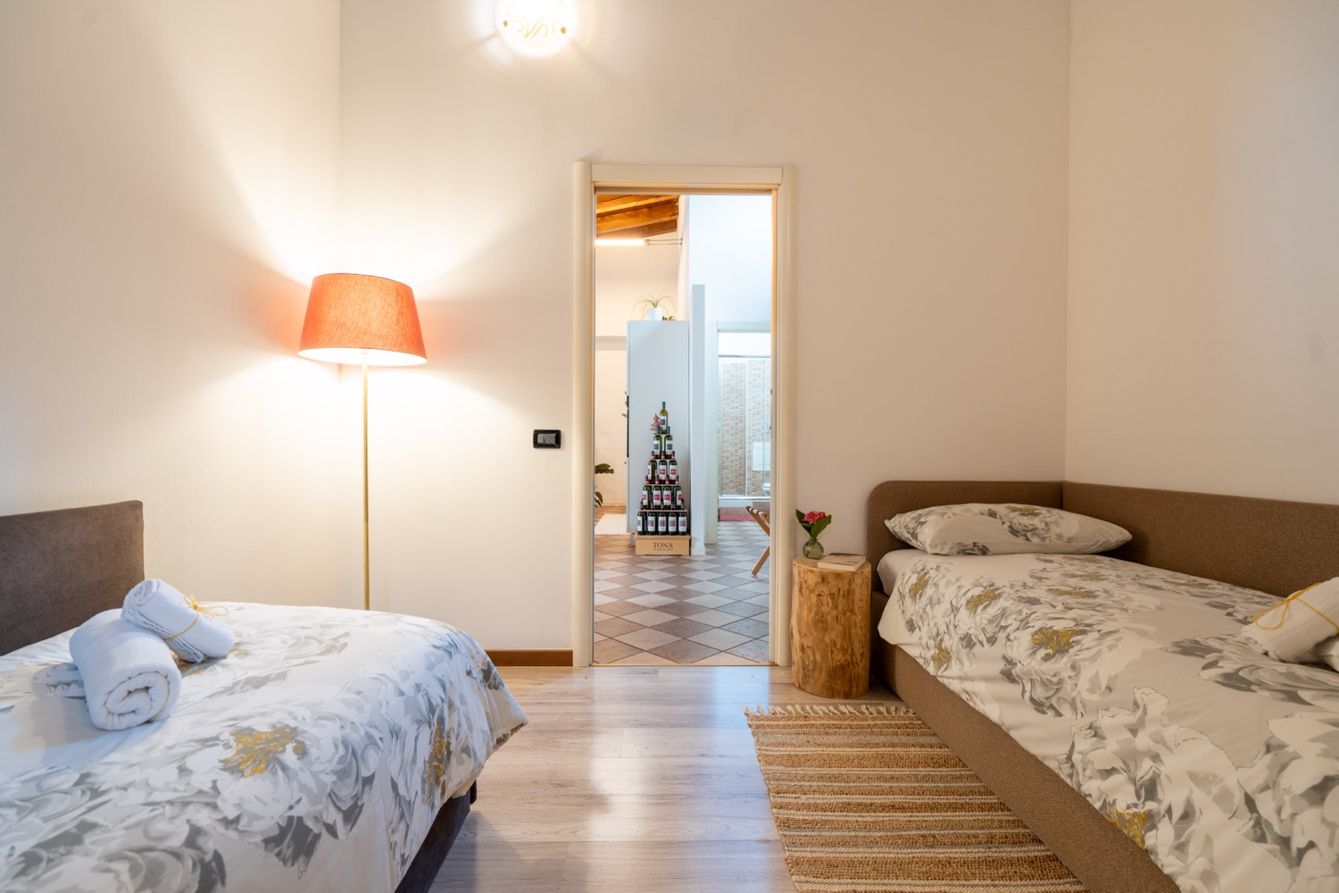 Bedroom interior with wood and pillow