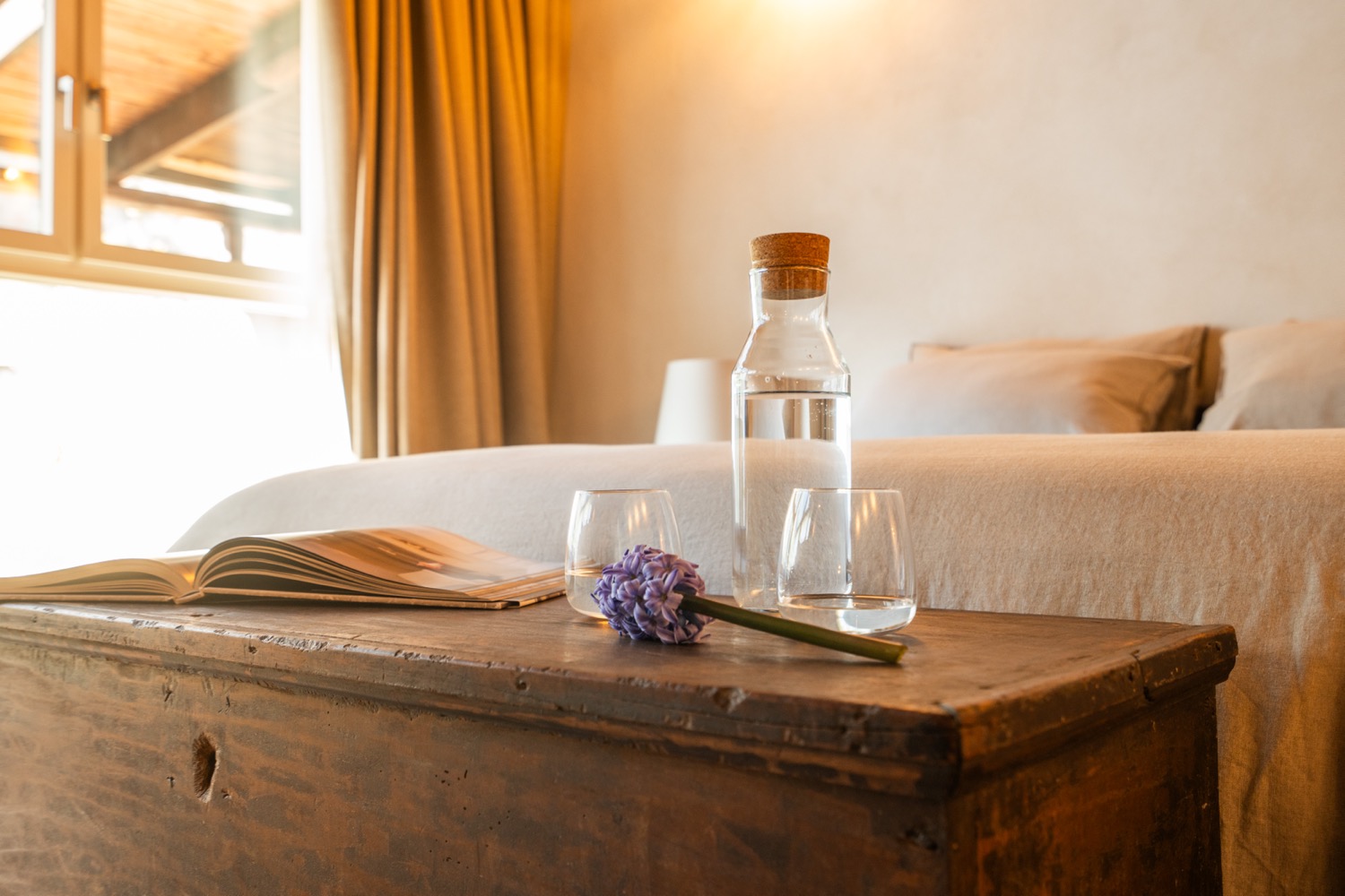 Wooden container holds bottle
