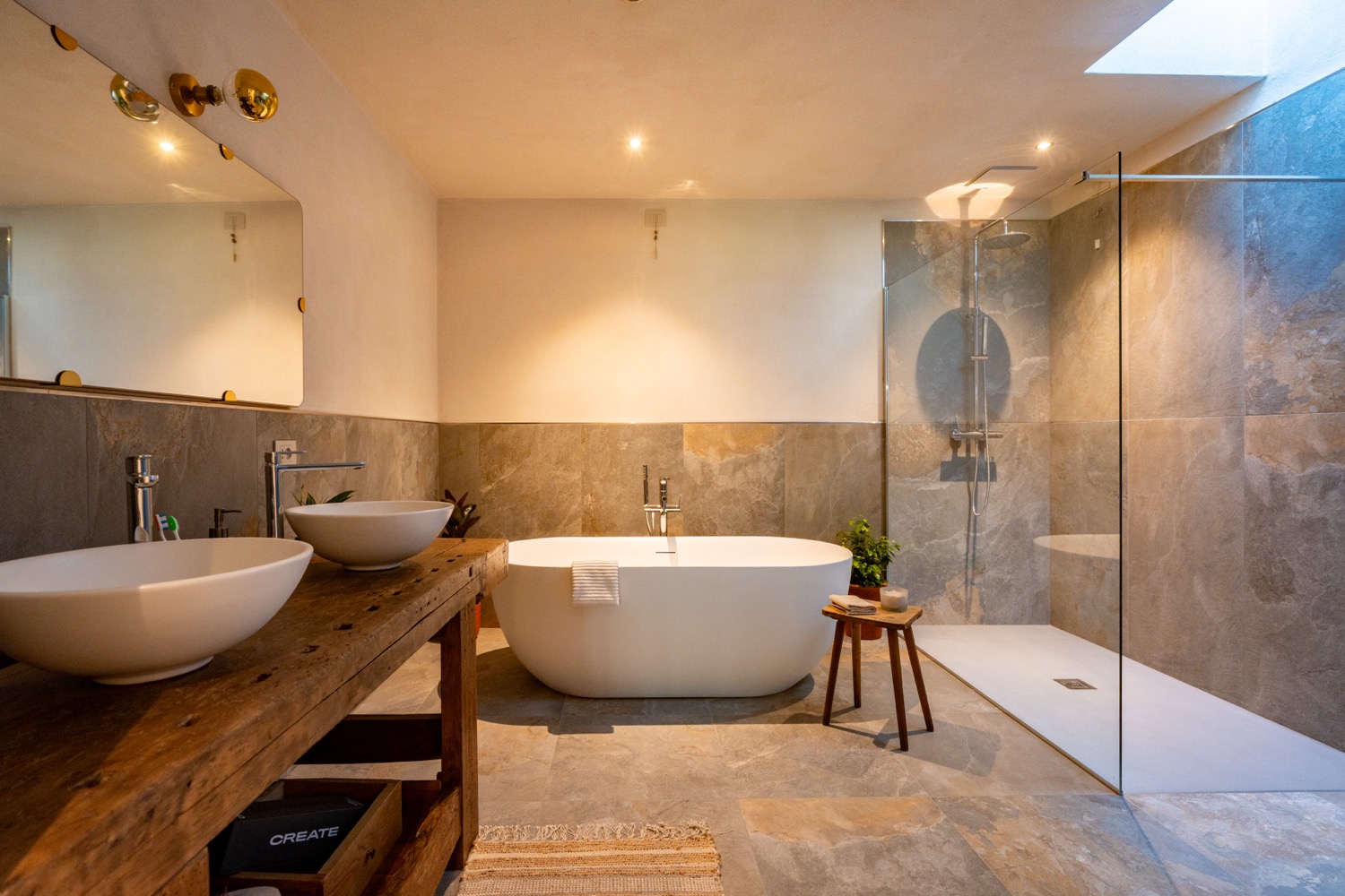 Wooden bathroom interior with washbasin