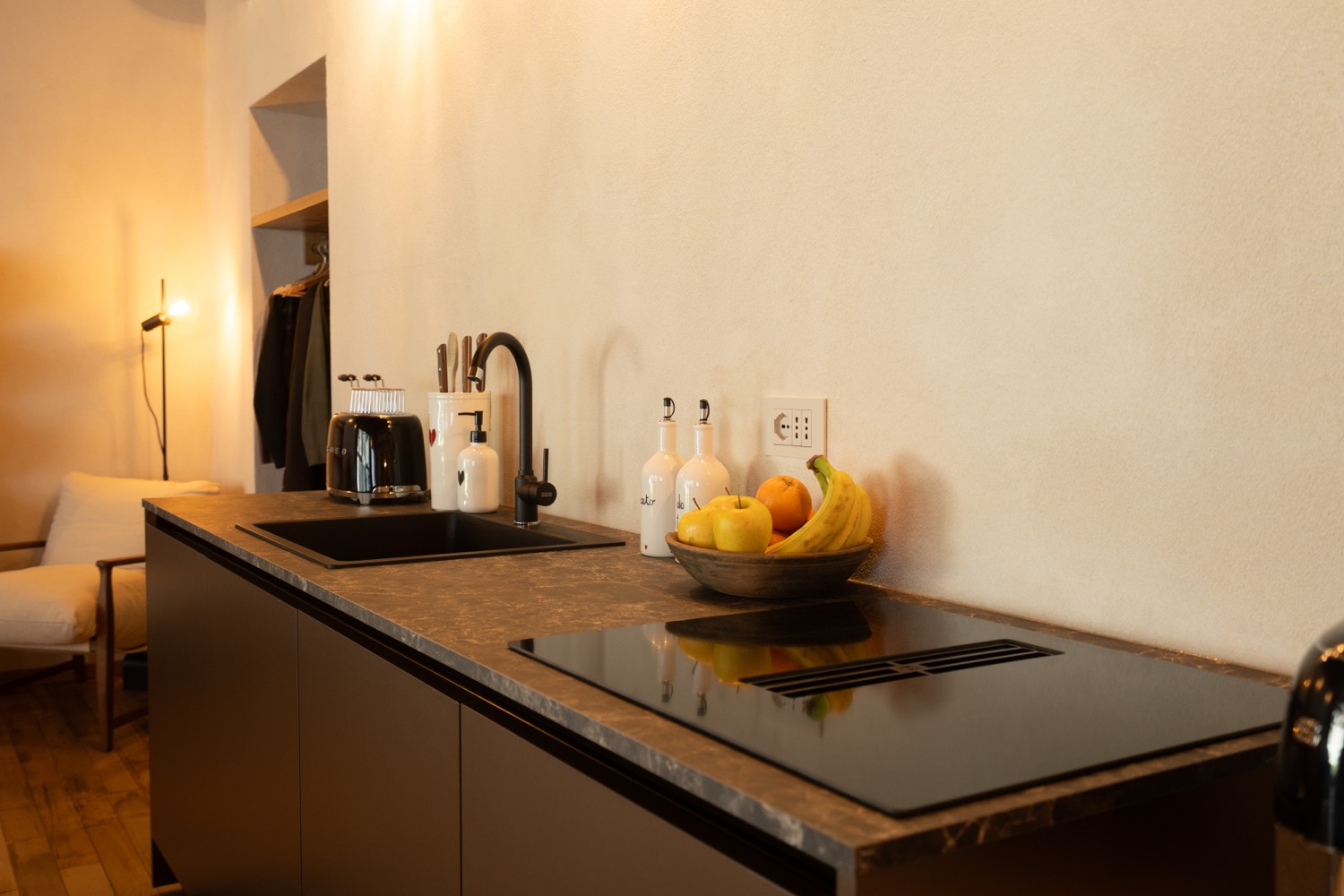 Wooden kitchen cabinet with pumpkin