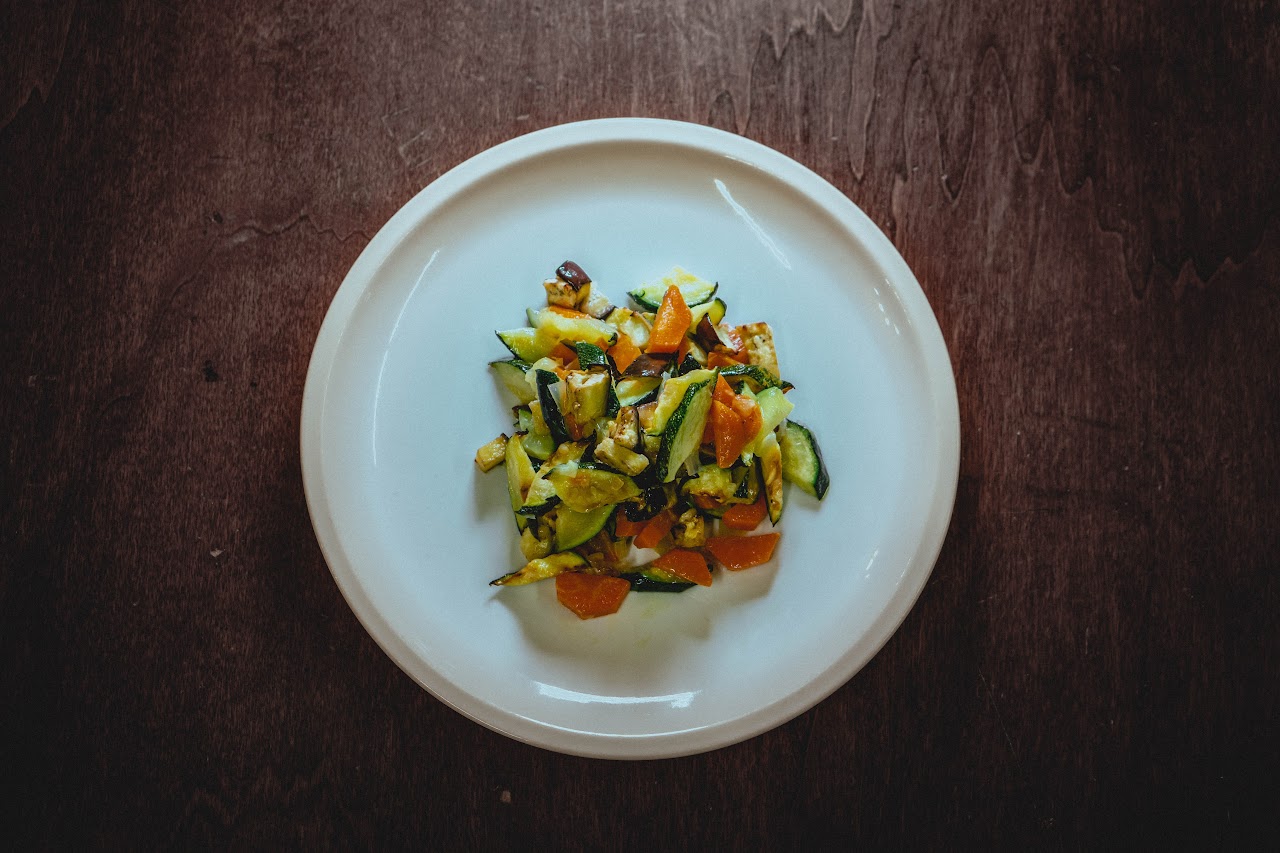 Boiled vegetables on white plate