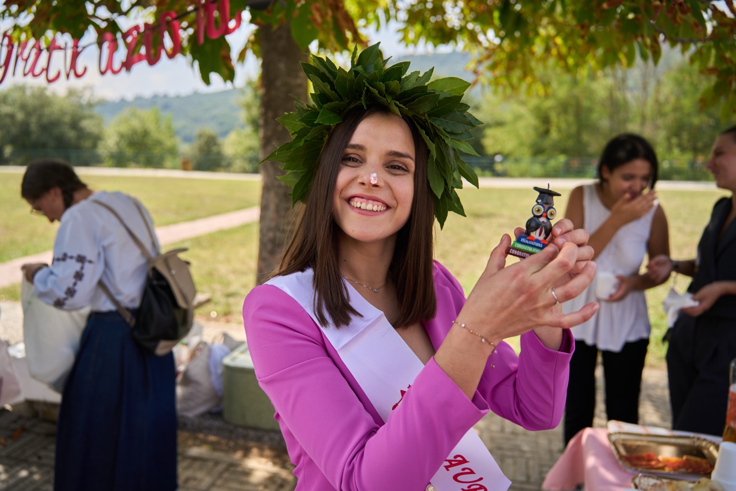 People walking on green grass