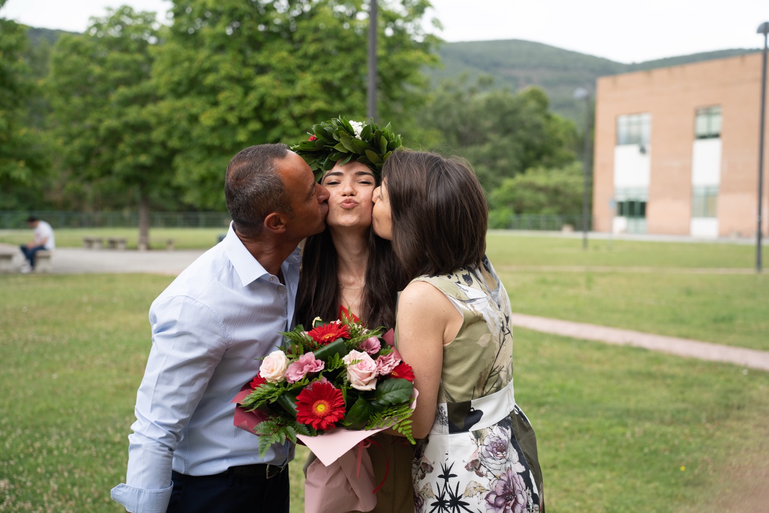 Outdoor flower arrangement on hill